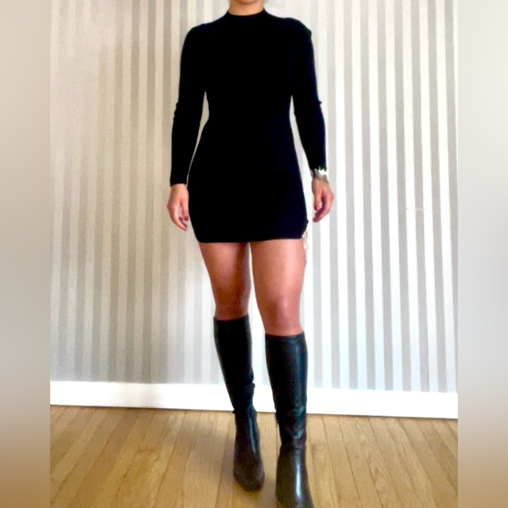 Black Backless Bodycon Mini Dress with Silver Rhinestone Fringe - Picture 1 of 5